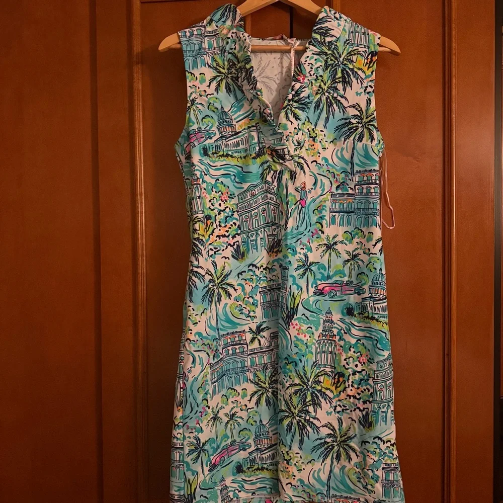 Aryeh Coastal Cruise Print Sleeveless Ruffle Neck Dress Medium NWT - Picture 1 of 9